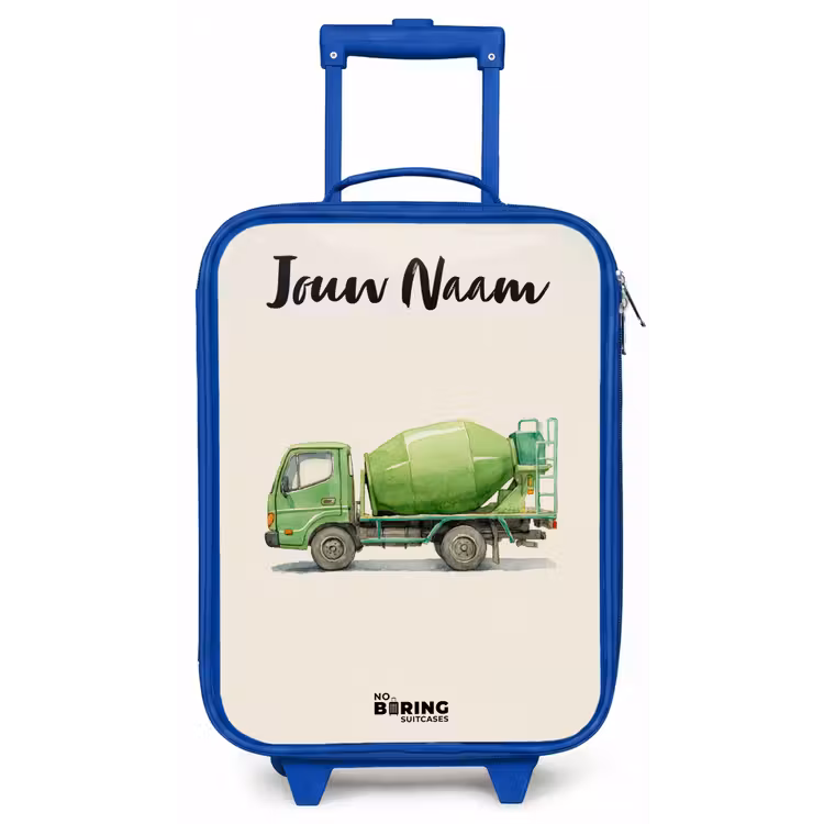 Betonmixer - Getekend - Groen Kinderkoffer - Blauw klein -zz3dotto