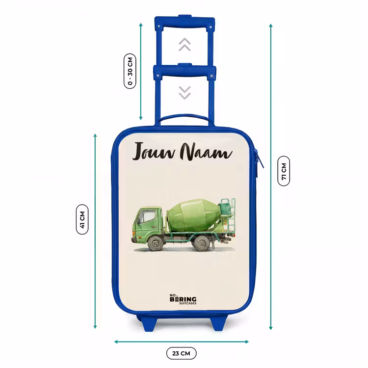 Betonmixer - Getekend - Groen Kinderkoffer - Blauw klein -productfoto_formaten