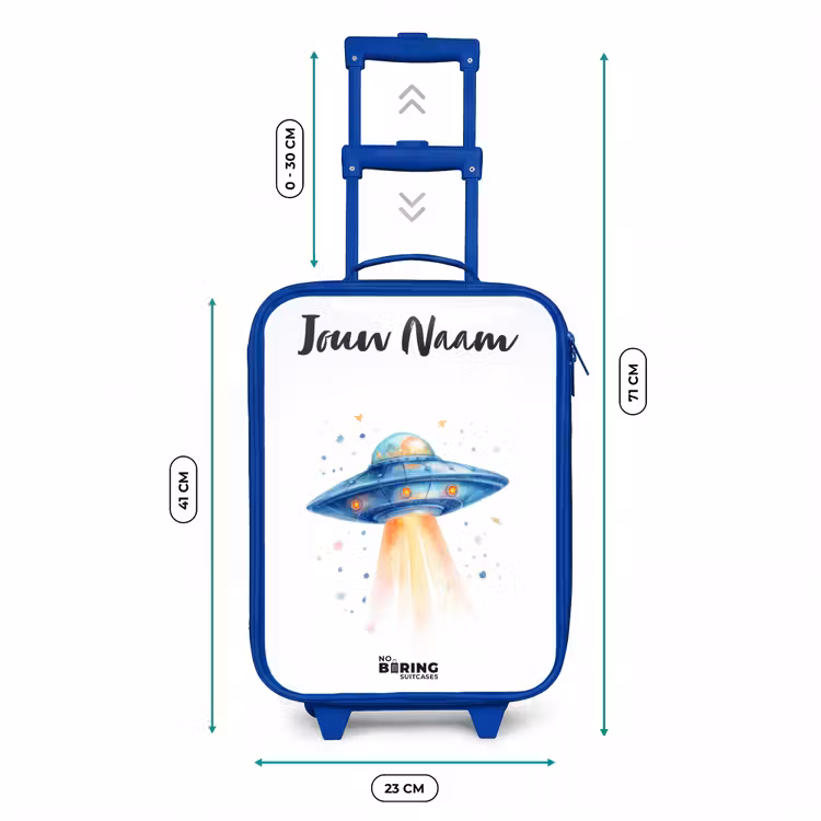 Blauw ruimteschip met lichtstraal Kinderkoffer - Blauw klein -productfoto_formaten