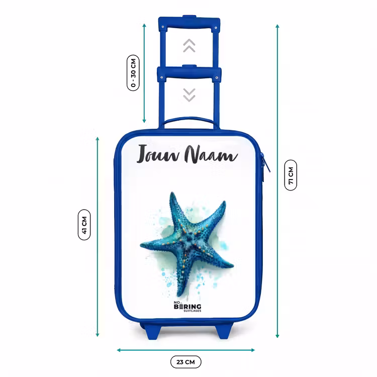 Blauwe Zeester op Witte Achtergrond Kinderkoffer - Blauw klein -productfoto_formaten