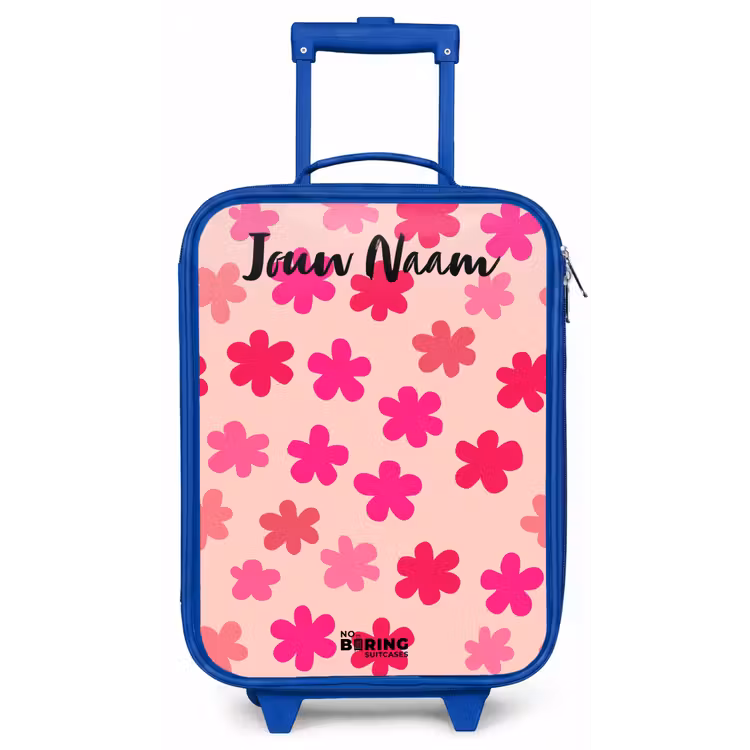 Bloemen - Patroon - Roze Kinderkoffer - Blauw klein -zz3dotto