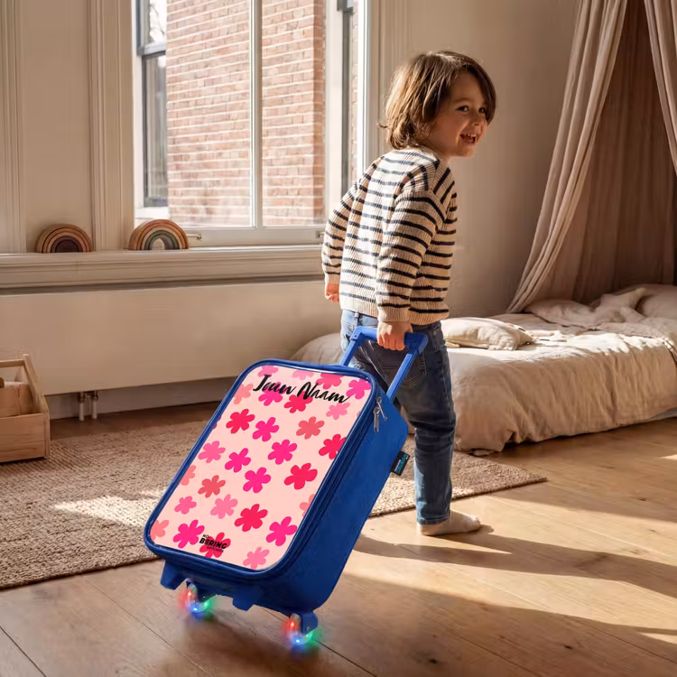 Bloemen - Patroon - Roze Kinderkoffer - Blauw klein -sfeer1