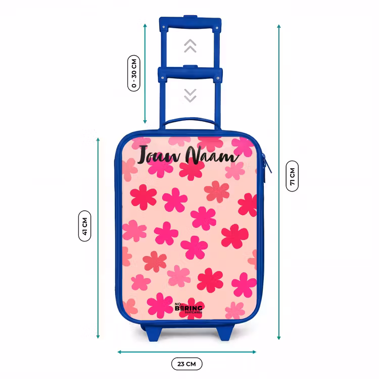 Bloemen - Patroon - Roze Kinderkoffer - Blauw klein -productfoto_formaten
