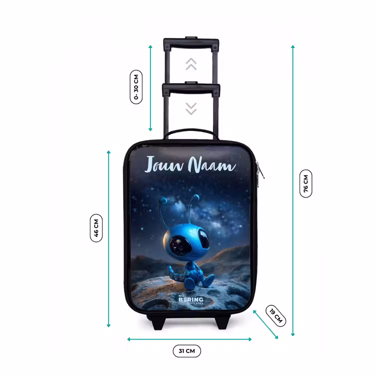 Blauw buitenaards wezentje onder sterrenhemel Kinderkoffer - Zwart klein -productfoto_formaten