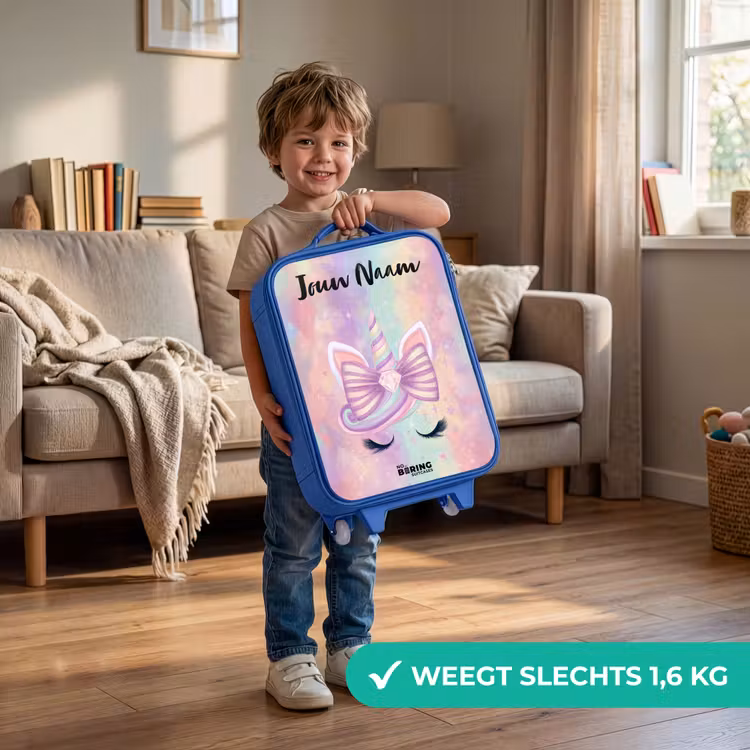 Eenhoorn - Glitters - Regenboog - Pastel Kinderkoffer - Blauw klein -sfeer2_NL