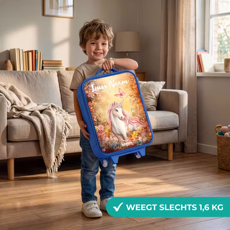 Eenhoorn - Vlinder - Roze - Manen Kinderkoffer - Blauw klein -sfeer2_NL