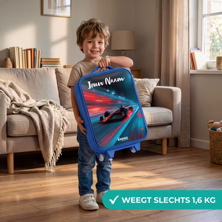 Formule 1 - Raceauto - Rood - Neonverlichting Kinderkoffer - Blauw klein -sfeer2_NL