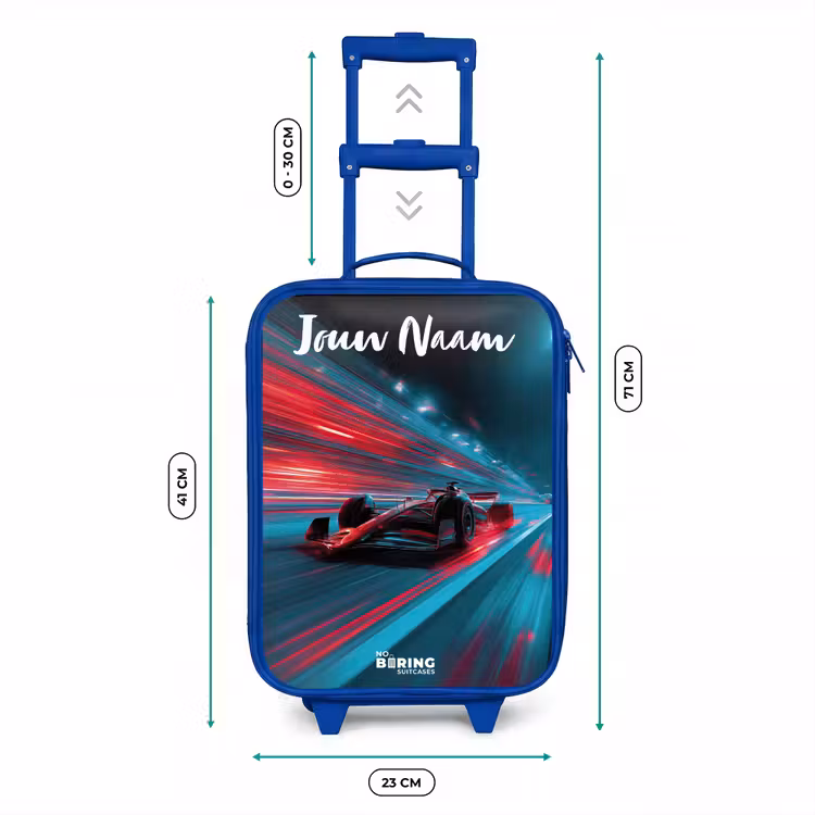 Formule 1 - Raceauto - Rood - Neonverlichting Kinderkoffer - Blauw klein -productfoto_formaten