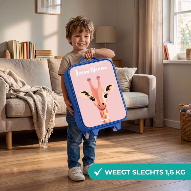Giraffe - Wimpers - Minimalistisch - Roze Kinderkoffer - Blauw klein -sfeer2_NL