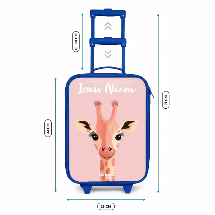 Giraffe - Wimpers - Minimalistisch - Roze Kinderkoffer - Blauw klein -productfoto_formaten