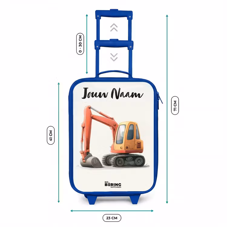 Graafmachine - Getekend - Oranje Kinderkoffer - Blauw klein -productfoto_formaten