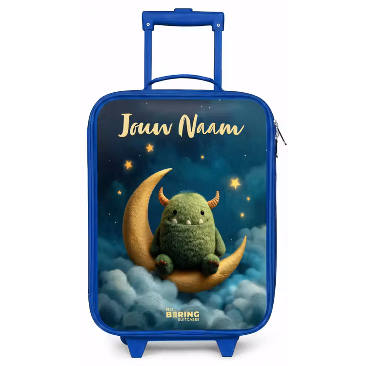 Groen monster op maansikkel Kinderkoffer - Blauw klein -zz3dotto