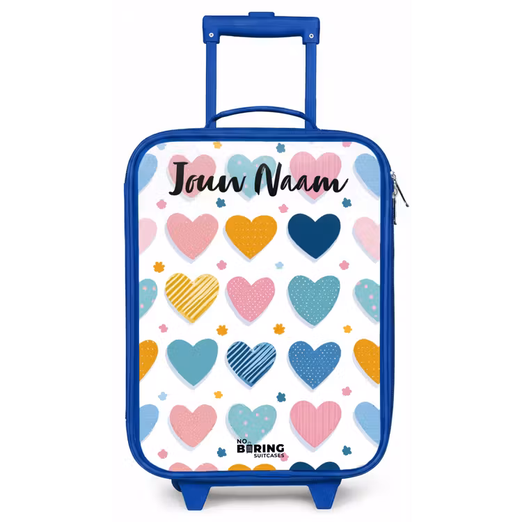 Hartjes - Pastel - Patroon Kinderkoffer - Blauw klein -zz3dotto