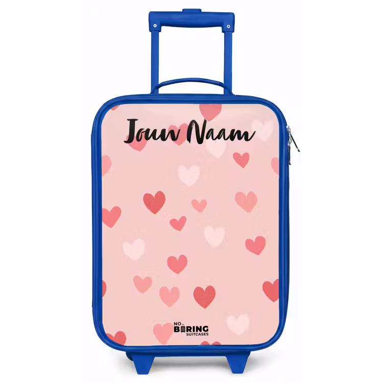 Hartjes - Patroon - Roze Kinderkoffer - Blauw klein -zz3dotto