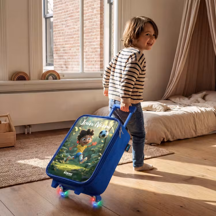 Jongen - Voetbal - Bos - Bomen Kinderkoffer - Blauw klein -sfeer1
