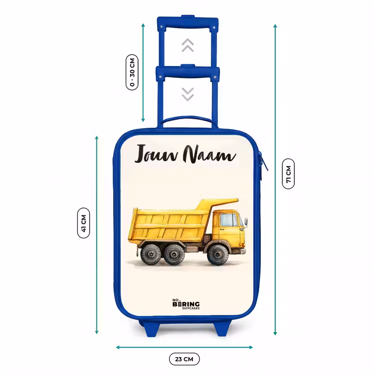 Kiepwagen - Getekend - Geel Kinderkoffer - Blauw klein -productfoto_formaten