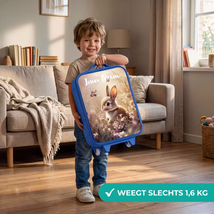 Konijntje - Bruin - Bloemen - Vlinders Kinderkoffer - Blauw klein -sfeer2_NL
