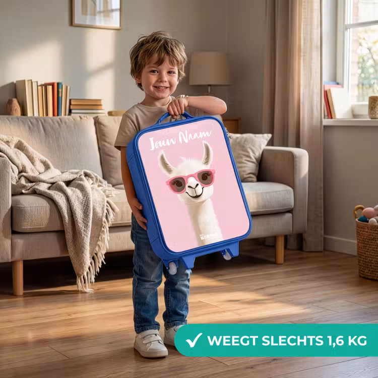 Lama - Wit - Zonnebril - Wimpers Kinderkoffer - Blauw klein -sfeer2_NL