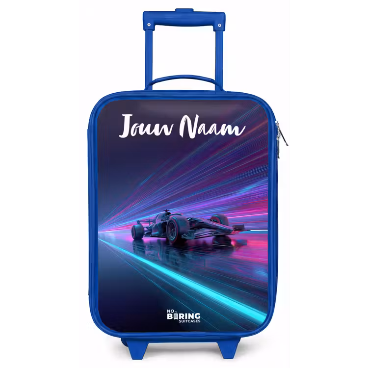 Lichtstralen - Neon - Racewagen - Paars Kinderkoffer - Blauw klein -zz3dotto