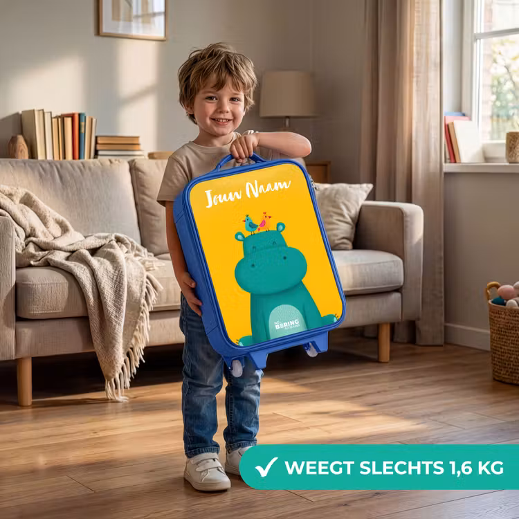Nijlpaard - Vogels - Geel Kinderkoffer - Blauw klein -sfeer2_NL