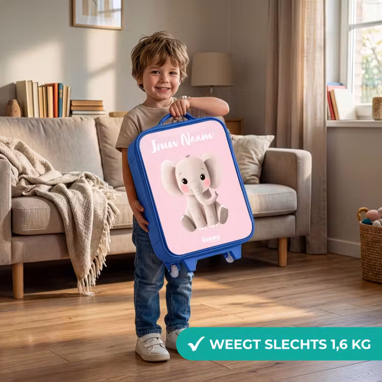 Olifant - Grijs - Baby - Slurf Kinderkoffer - Blauw klein -sfeer2_NL