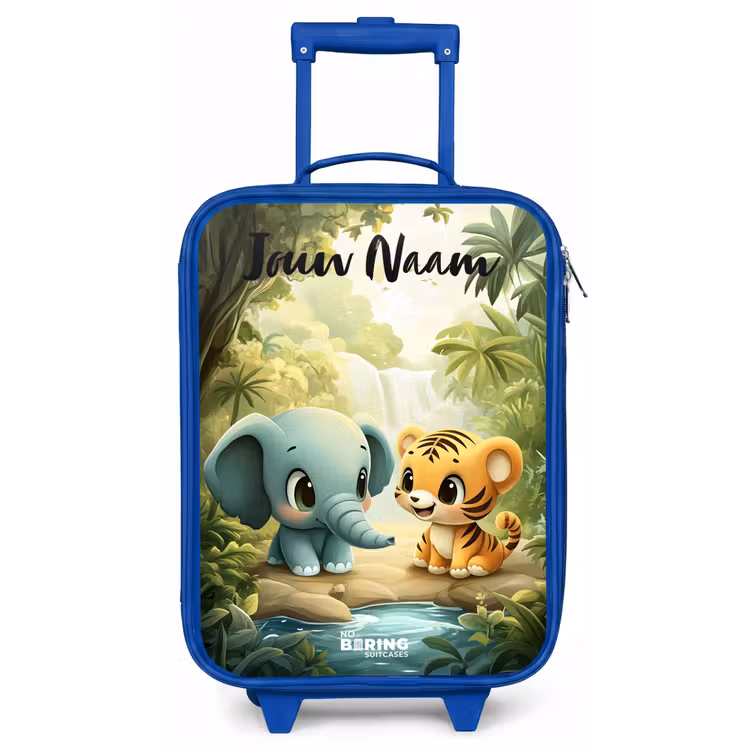 Olifant - Tijger - Bos - Jungle Kinderkoffer - Blauw klein -zz3dotto