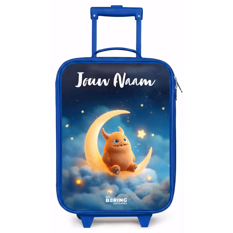 Oranje monster op maansikkel Kinderkoffer - Blauw klein -zz3dotto
