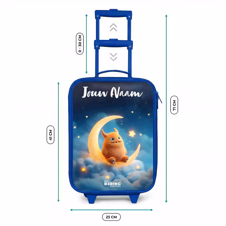 Oranje monster op maansikkel Kinderkoffer - Blauw klein -productfoto_formaten