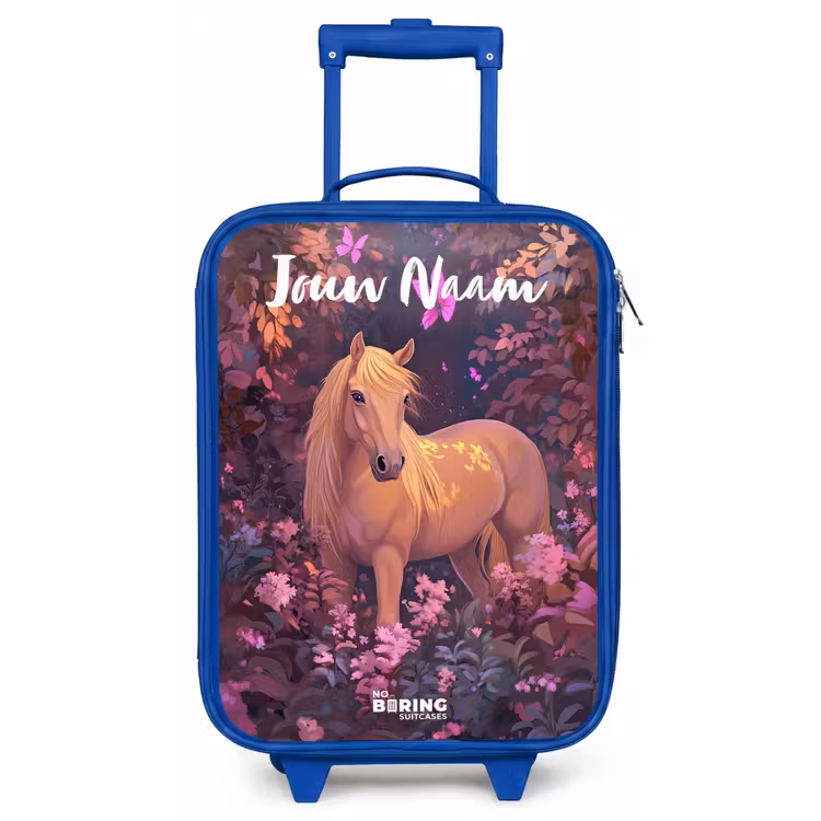 Paard - Bloemen - Paars - Vlinder Kinderkoffer - Blauw klein -zz3dotto