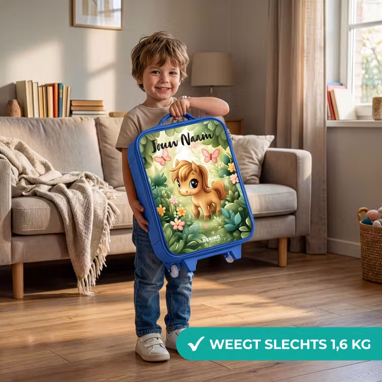 Paard - Bloemen - Vlinders Kinderkoffer - Blauw klein -sfeer2_NL