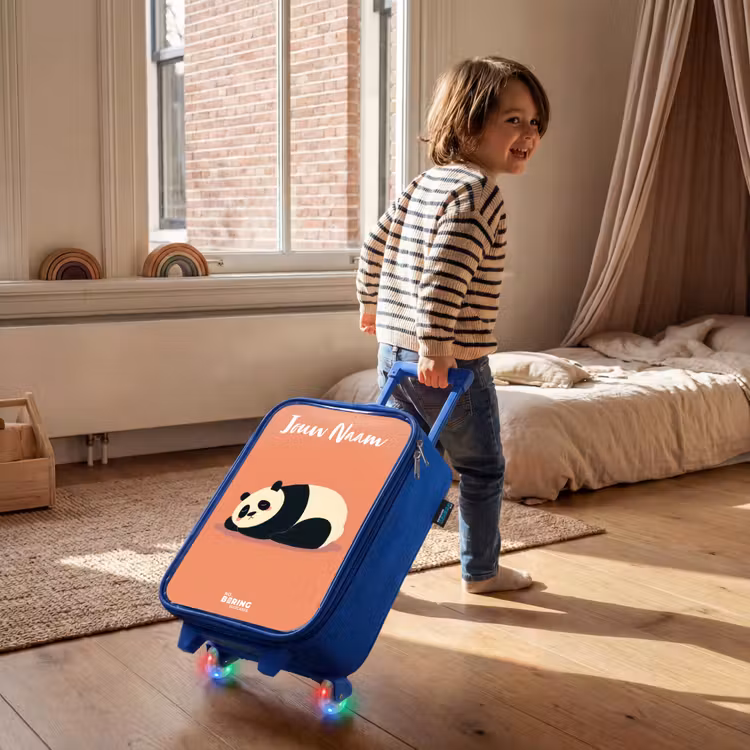 Panda - Slapen - Oranje Kinderkoffer - Blauw klein -sfeer1