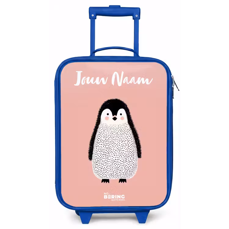 Pinguïn - Stippen - Roze - Minimalistisch Kinderkoffer - Blauw klein -zz3dotto