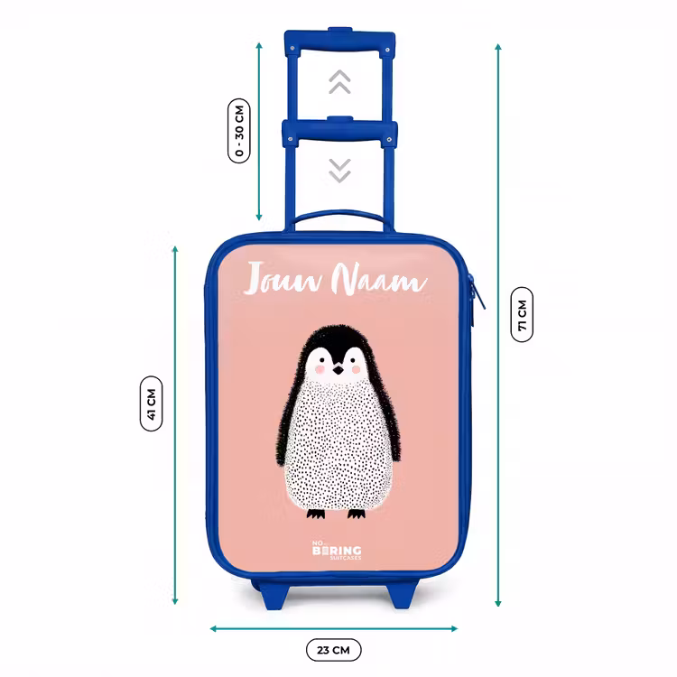 Pinguïn - Stippen - Roze - Minimalistisch Kinderkoffer - Blauw klein -productfoto_formaten