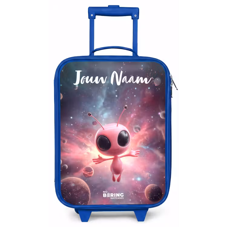 Roze Alien in Sterrennevel Kinderkoffer - Blauw klein -zz3dotto