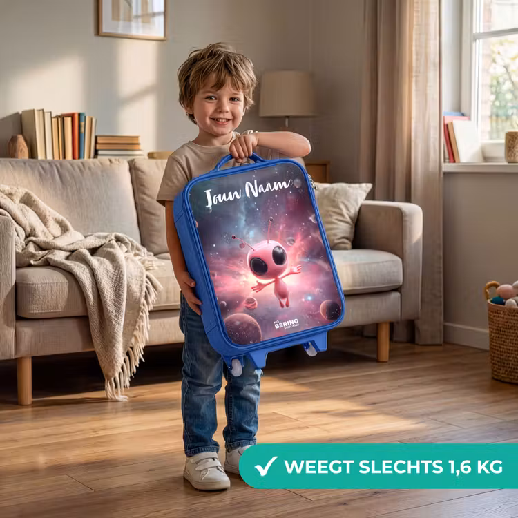 Roze Alien in Sterrennevel Kinderkoffer - Blauw klein -sfeer2_NL