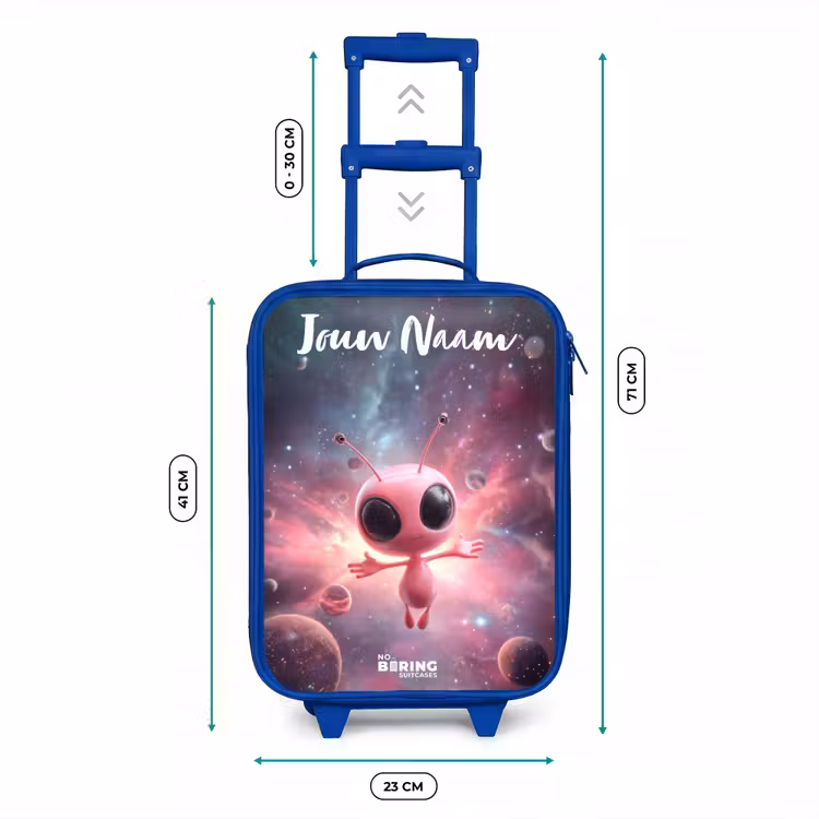 Roze Alien in Sterrennevel Kinderkoffer - Blauw klein -productfoto_formaten
