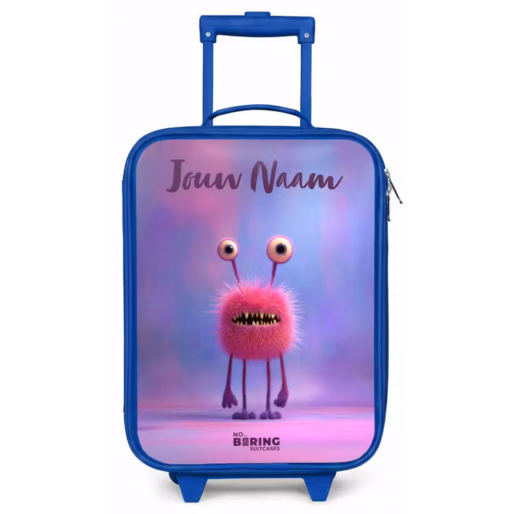 Roze harig monster met grote ogen Kinderkoffer - Blauw klein -zz3dotto