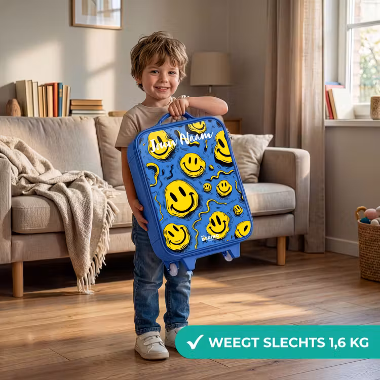 Smiley - Blauw - Geel Kinderkoffer - Blauw klein -sfeer2_NL