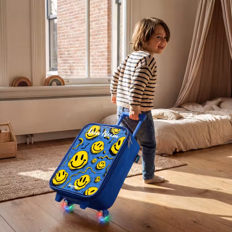 Smiley - Blauw - Geel Kinderkoffer - Blauw klein -sfeer1