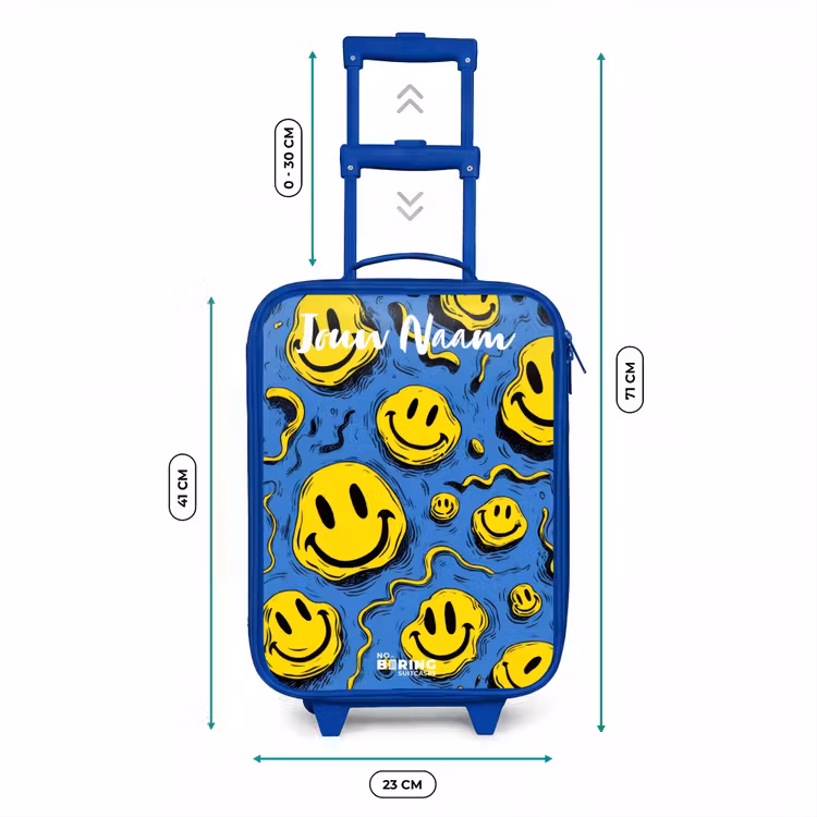 Smiley - Blauw - Geel Kinderkoffer - Blauw klein -productfoto_formaten
