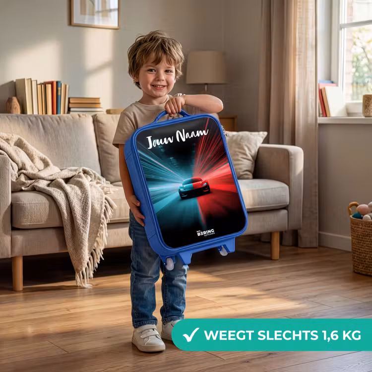 Sportauto - Blauw - Neon - Stad Kinderkoffer - Blauw klein -sfeer2_NL
