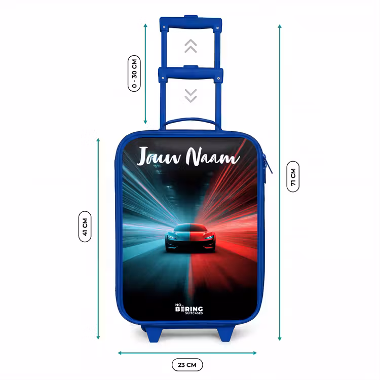 Sportauto - Blauw - Neon - Stad Kinderkoffer - Blauw klein -productfoto_formaten