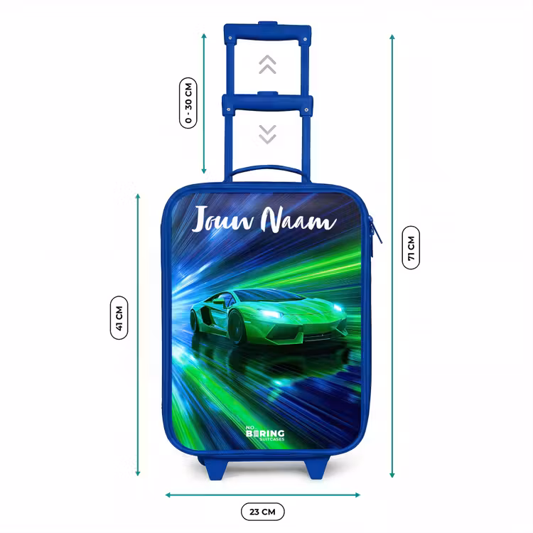 Sportauto - Groen - Snelheidslijnen - Neon Kinderkoffer - Blauw klein -productfoto_formaten