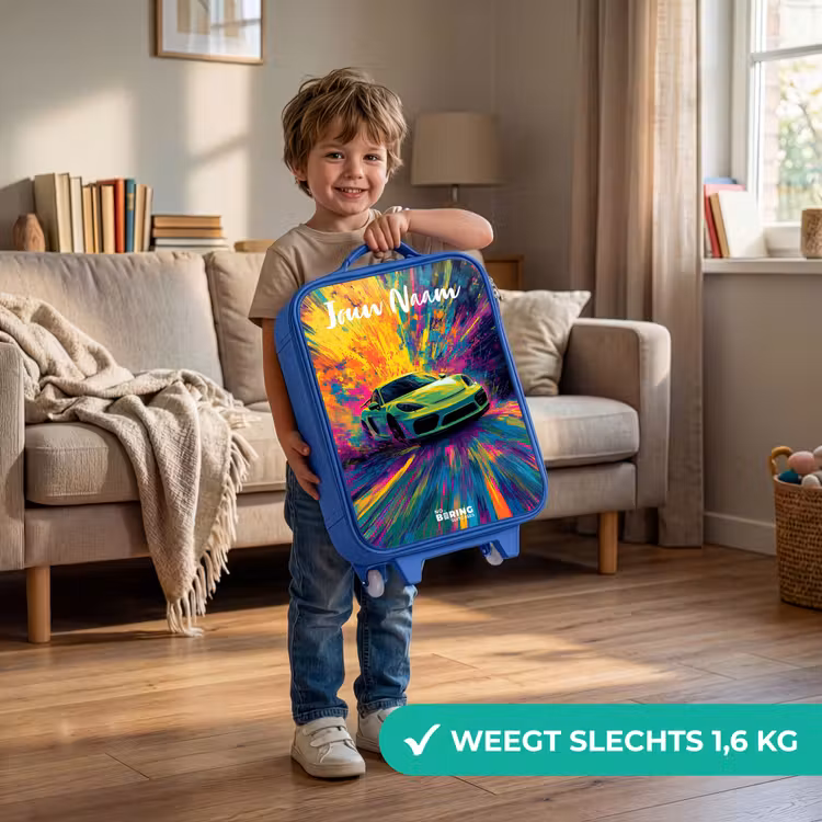 Sportauto - Groen - Verfstrepen - Kleuren Kinderkoffer - Blauw klein -sfeer2_NL