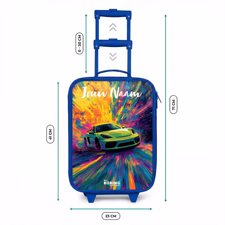 Sportauto - Groen - Verfstrepen - Kleuren Kinderkoffer - Blauw klein -productfoto_formaten