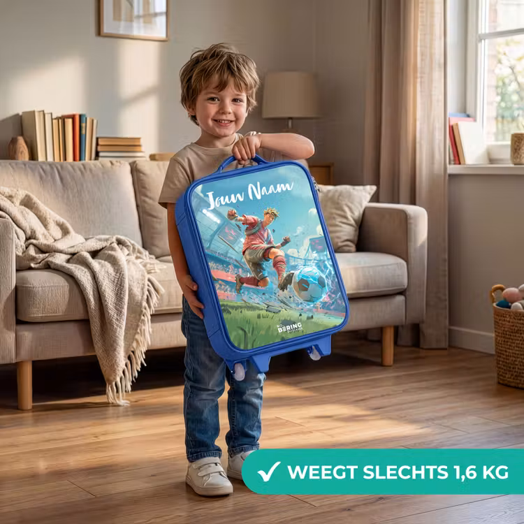 Stadion - Voetballer - Bal - Elektrisch Kinderkoffer - Blauw klein -sfeer2_NL