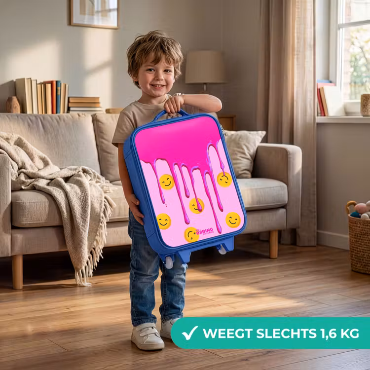 Verf - Smiley - Roze Kinderkoffer - Blauw klein -sfeer2_NL