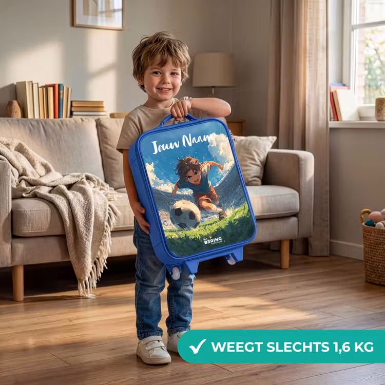 Voetbal - Gras - Stadion - Schilderij Kinderkoffer - Blauw klein -sfeer2_NL
