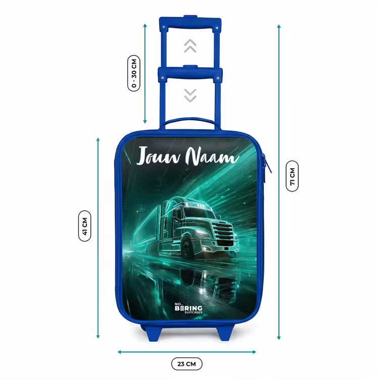 Vrachtwagen - Stad - Groen - Neon Kinderkoffer - Blauw klein -productfoto_formaten