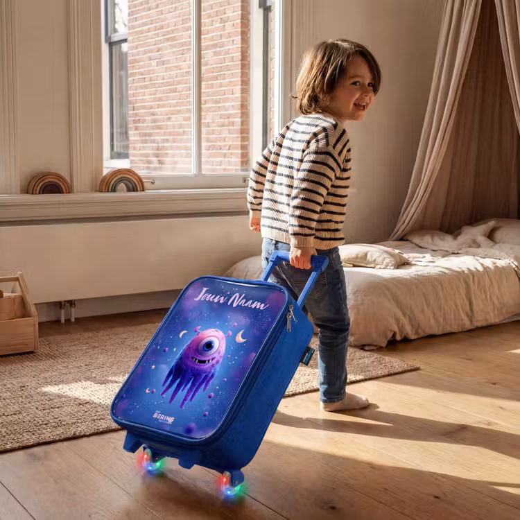 Vrolijk paarsoog in de ruimte Kinderkoffer - Blauw klein -sfeer1